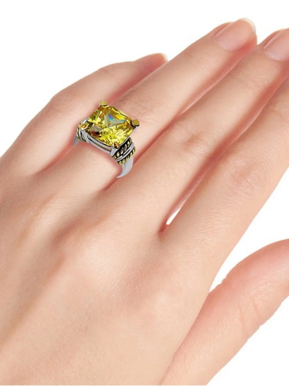 Yellow Gemstone Silver Ring with gold details new original from macys